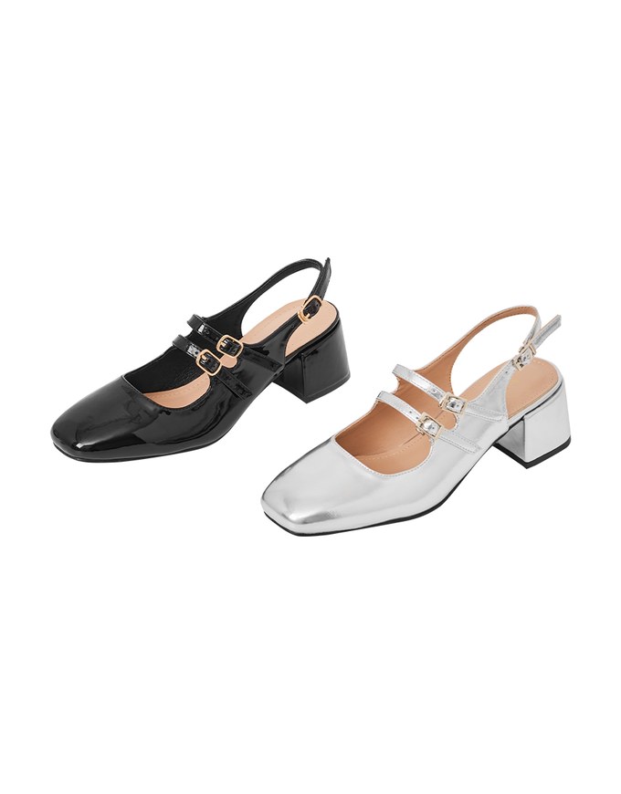 Square Toe Double Buckle Back Heels