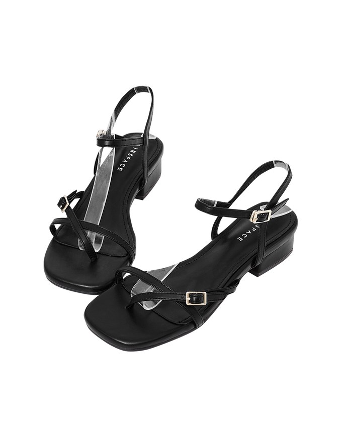 Slim Strap Cross Buckle Mid Heel Sandals