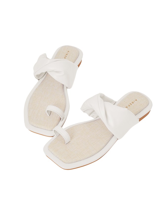 Faux Leather Twist-Toe Flat Slippers