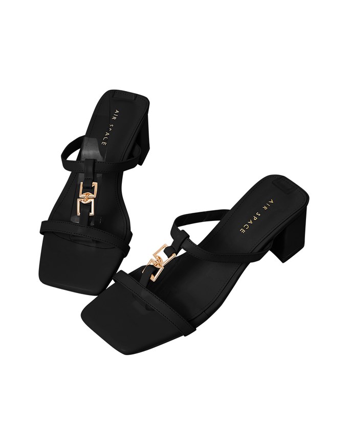 Metal Buckle Heeled Slippers