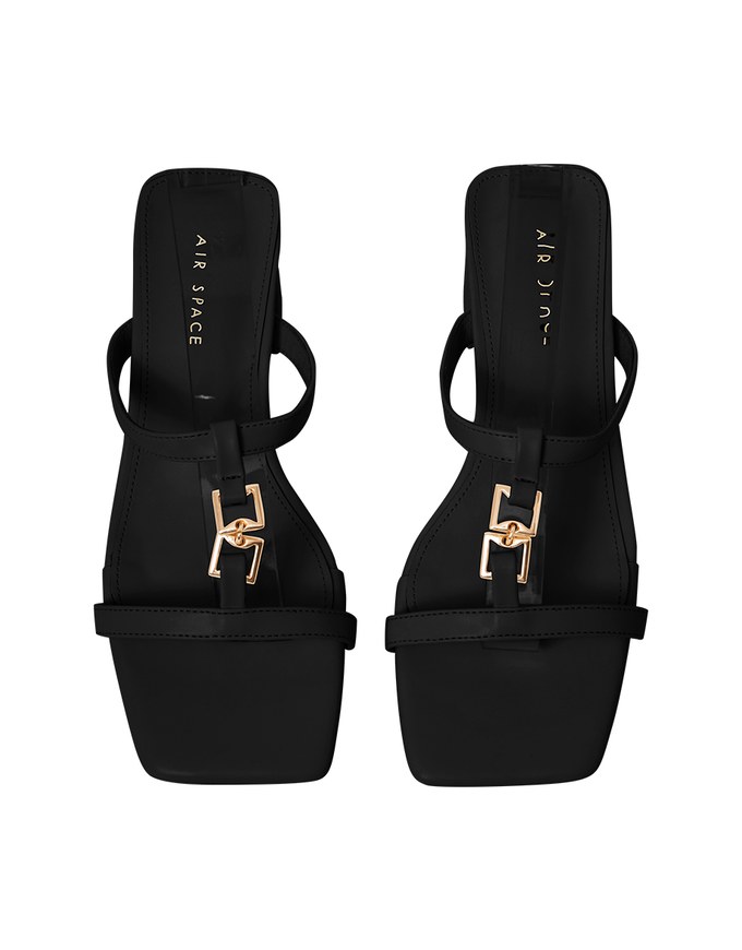 Metal Buckle Heeled Slippers