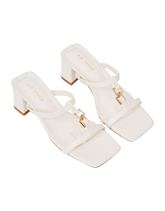 Metal Buckle Heeled Slippers