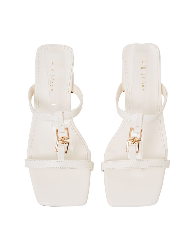 Metal Buckle Heeled Slippers