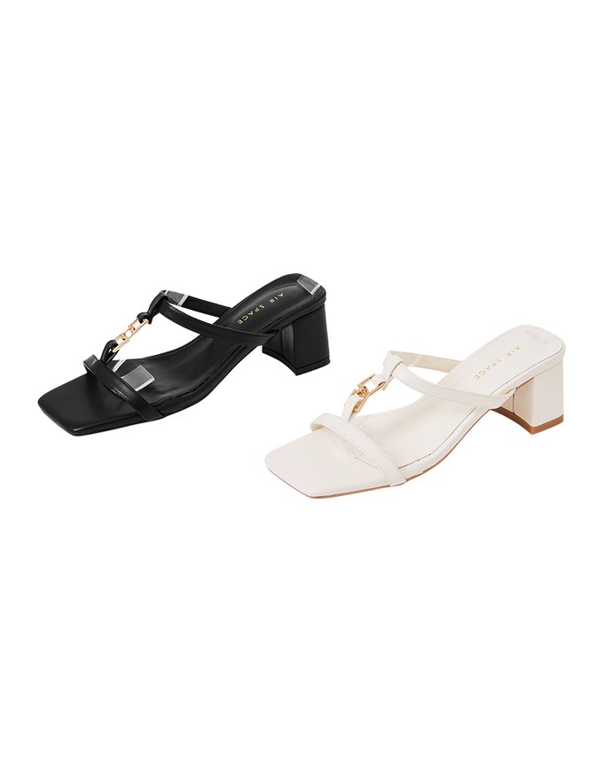 Metal Buckle Heeled Slippers