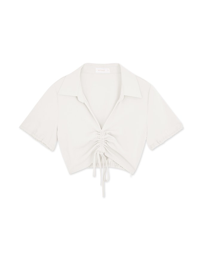 Open Collar Drawstring Crop Top