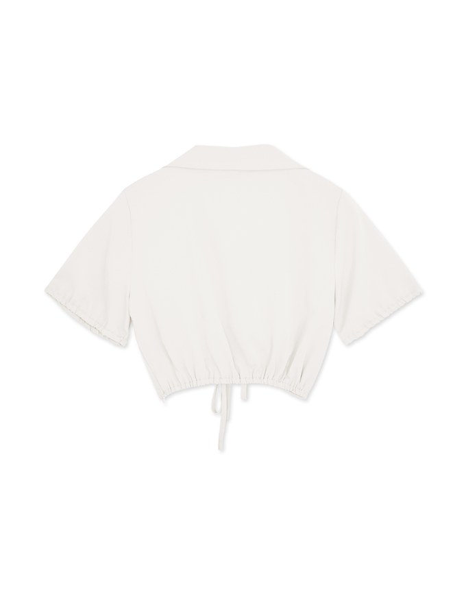 Open Collar Drawstring Crop Top