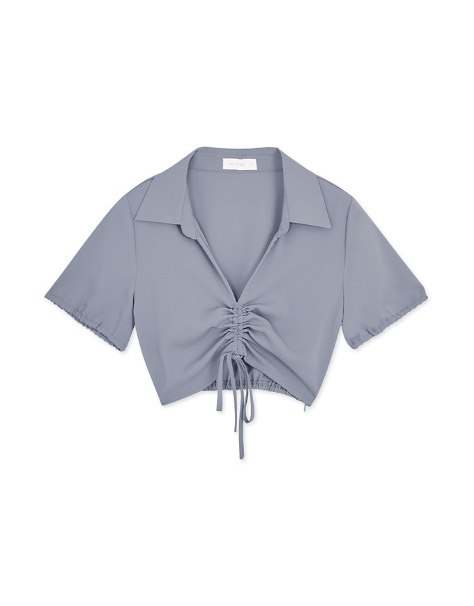 Open Collar Drawstring Crop Top