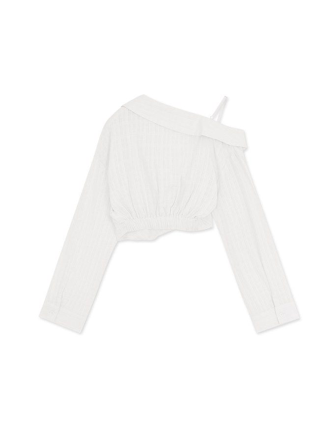 Fake Two Piece Sheer Slanted Shoulder Crop Top