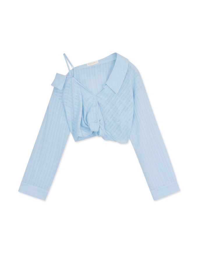 Fake Two Piece Sheer Slanted Shoulder Crop Top