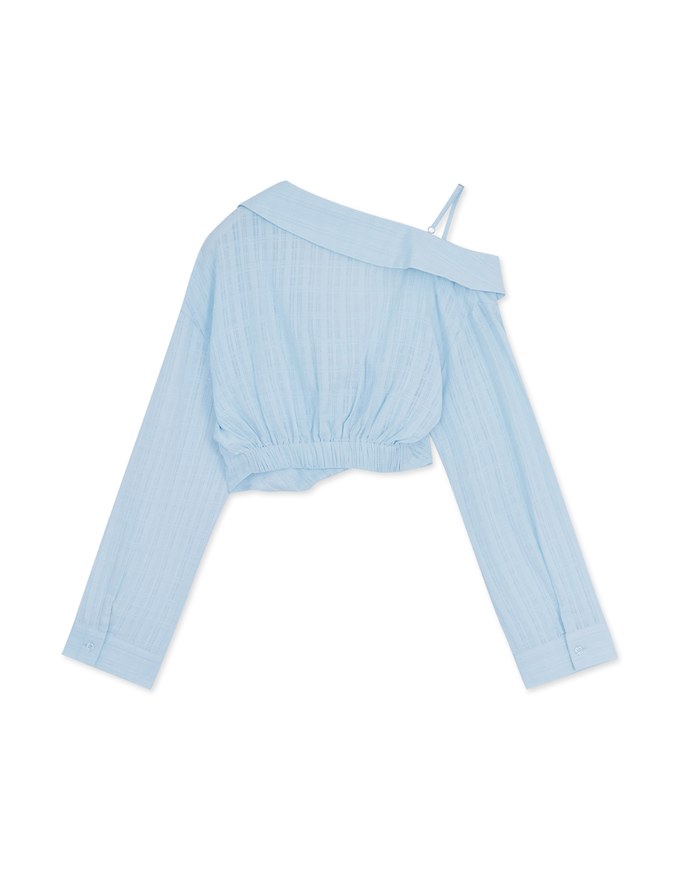 Fake Two Piece Sheer Slanted Shoulder Crop Top