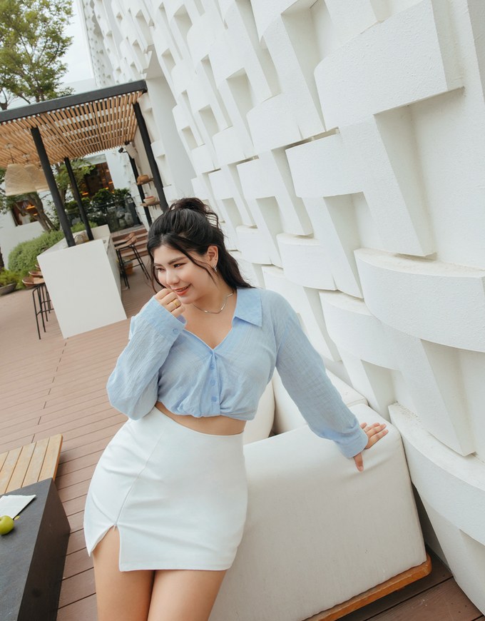 Fake Two Piece Sheer Slanted Shoulder Crop Top