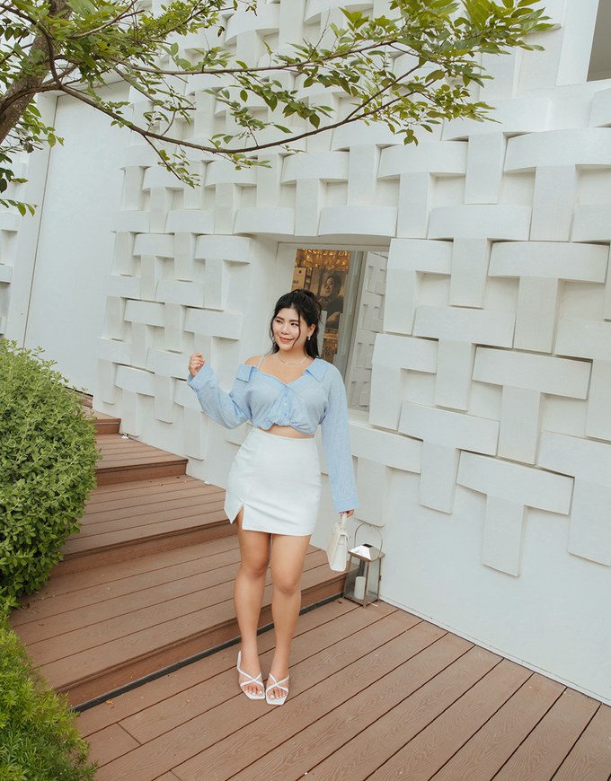 Fake Two Piece Sheer Slanted Shoulder Crop Top