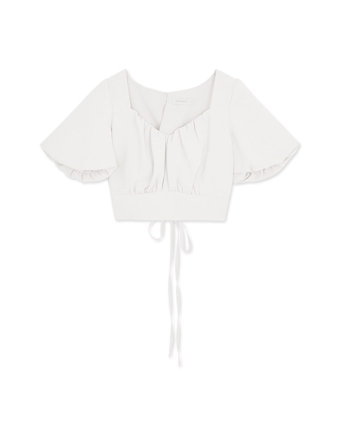 Heart Neck Puff Sleeve Shirred Top