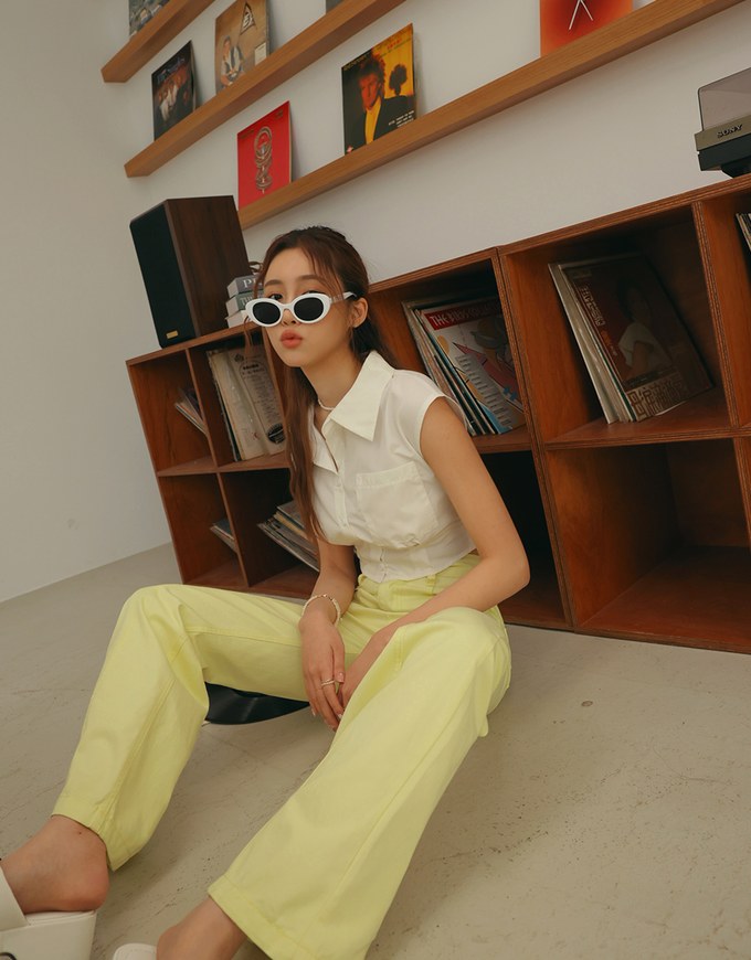 Open Collar Button Down Tank Shirt