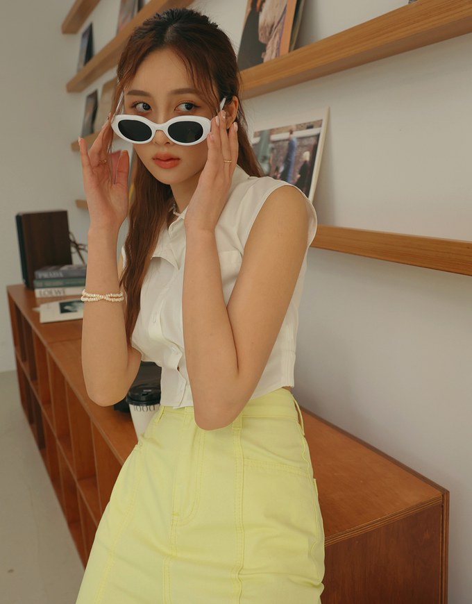 Open Collar Button Down Tank Shirt