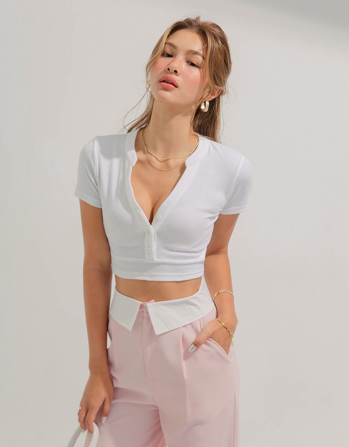Open Collar Crop Top