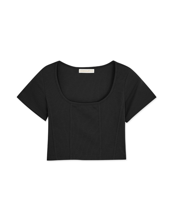 Square Neckline Knit Crop Top