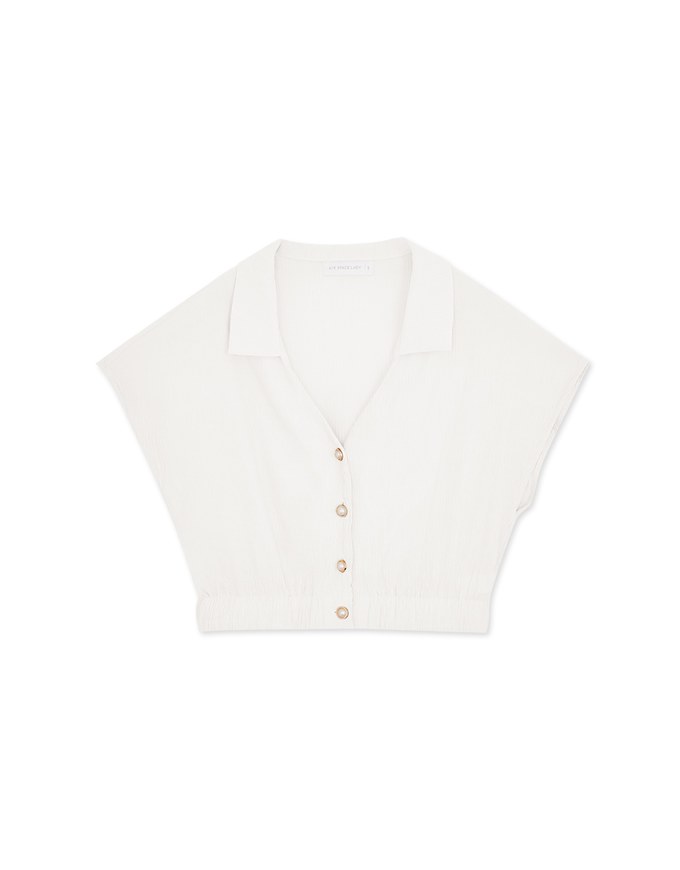 Lapel Cinched Waist Tencel Top