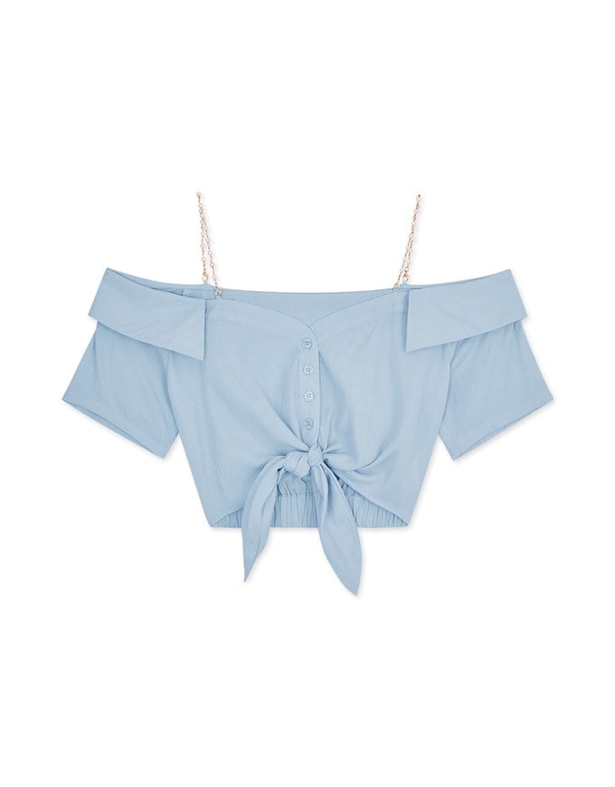 Pearl Chain Shoulder Lace-Up Top