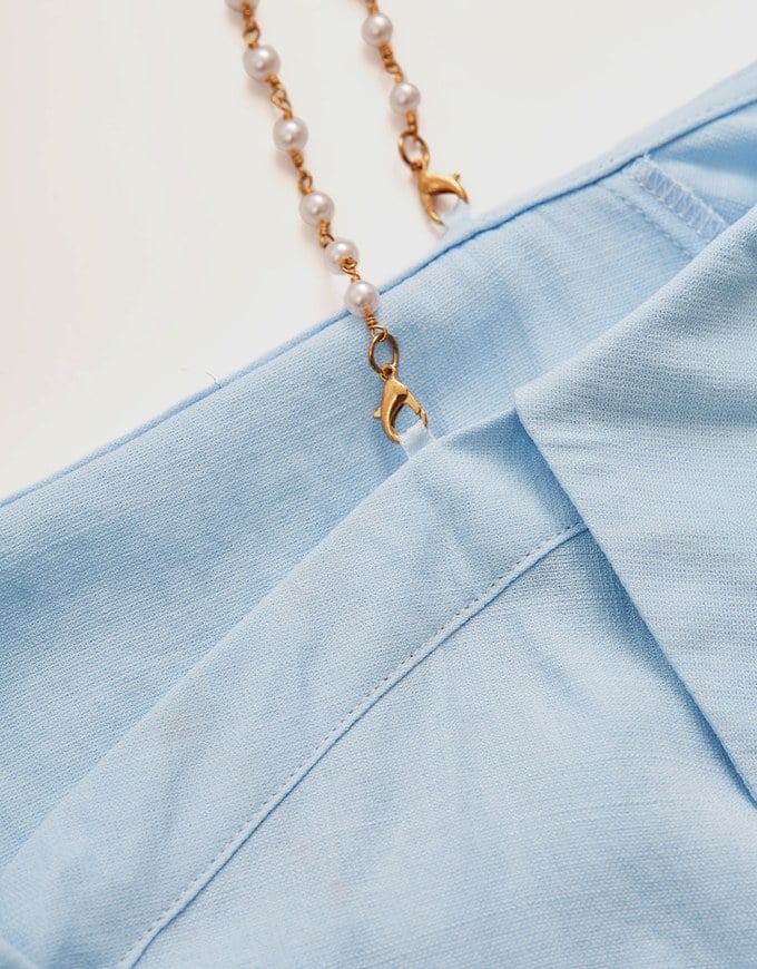 Pearl Chain Shoulder Lace-Up Top