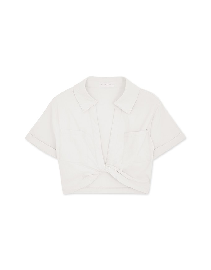 Front Twist Open Collar Crop Top