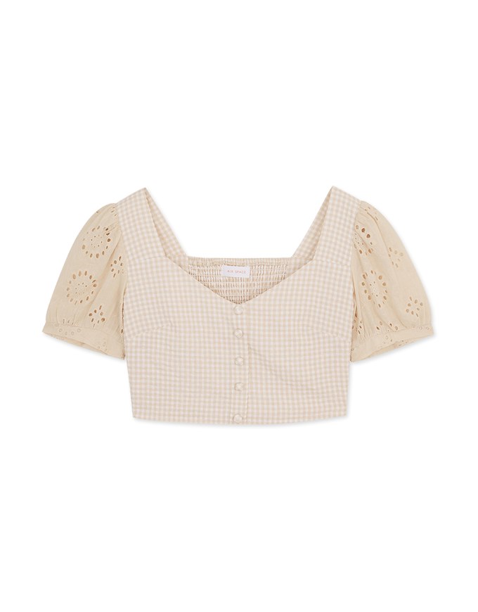 Puff-Sleeve Checked Top