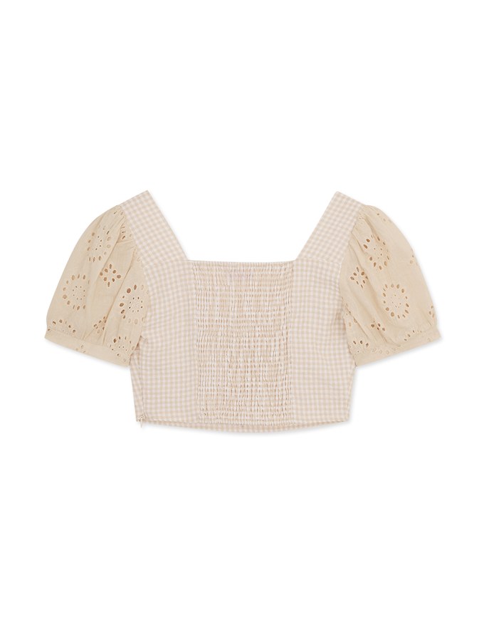 Puff-Sleeve Checked Top