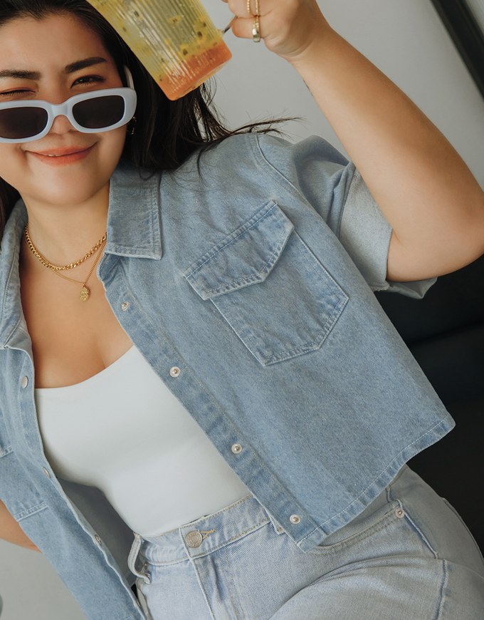 Button Up Denim Jeans Crop Top