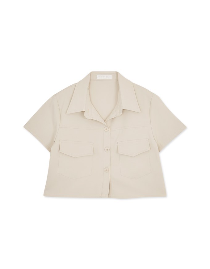 Lapel Round Button Crop Top