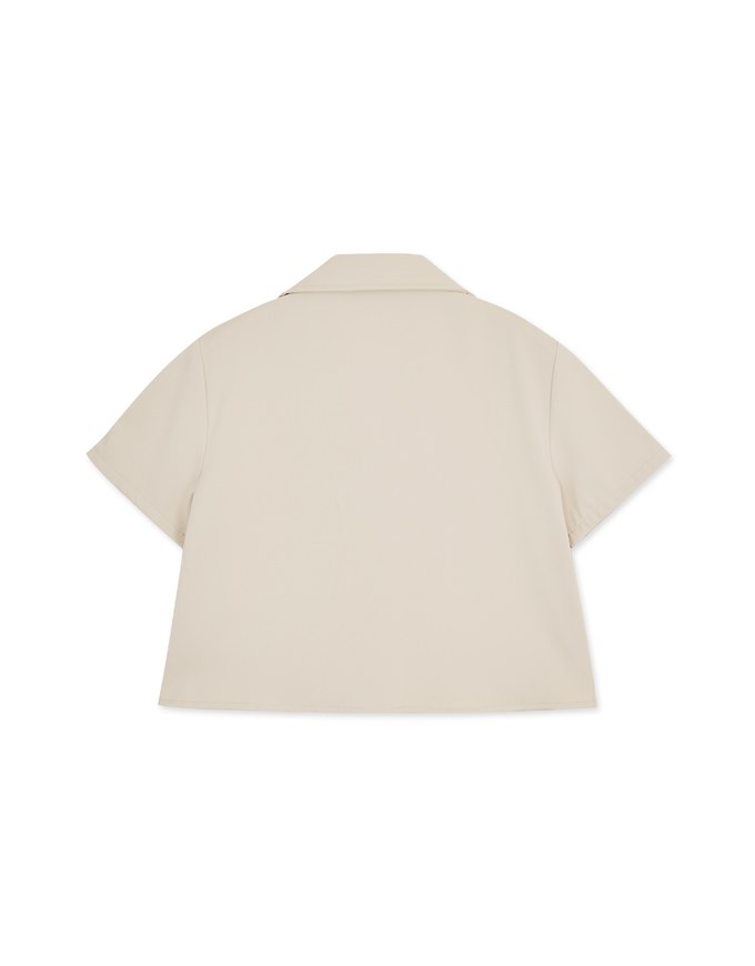 Lapel Round Button Crop Top