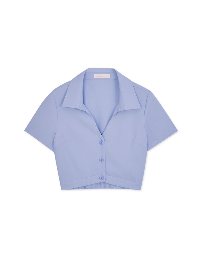 V-Neck Button-Up Crop Blouse Shirt