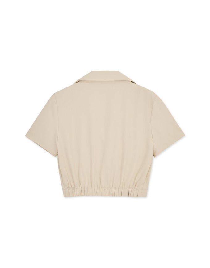 V-Neck Button-Up Crop Blouse Shirt