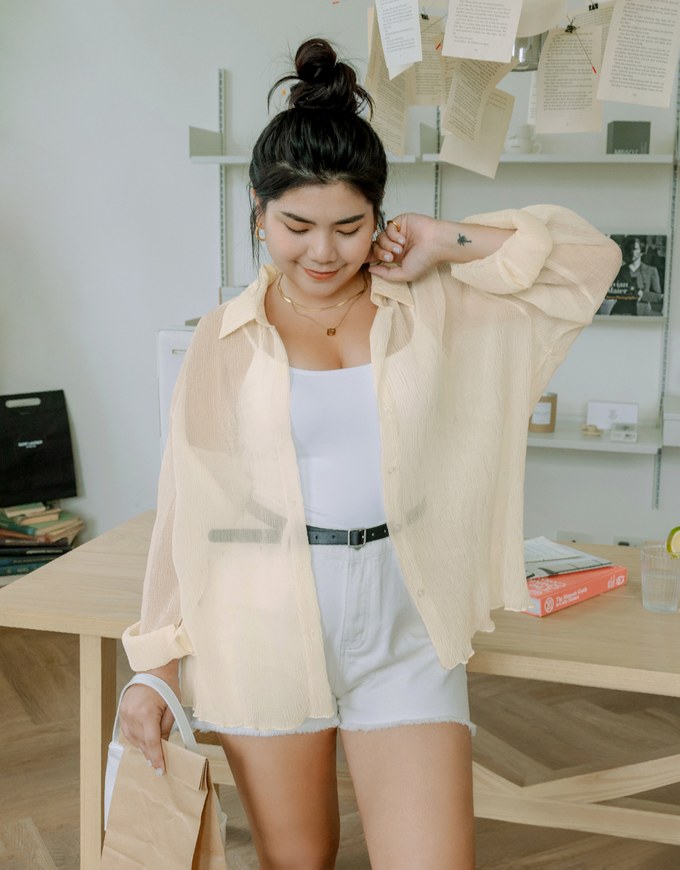 Wrinkled Sheer Blouse Shirt