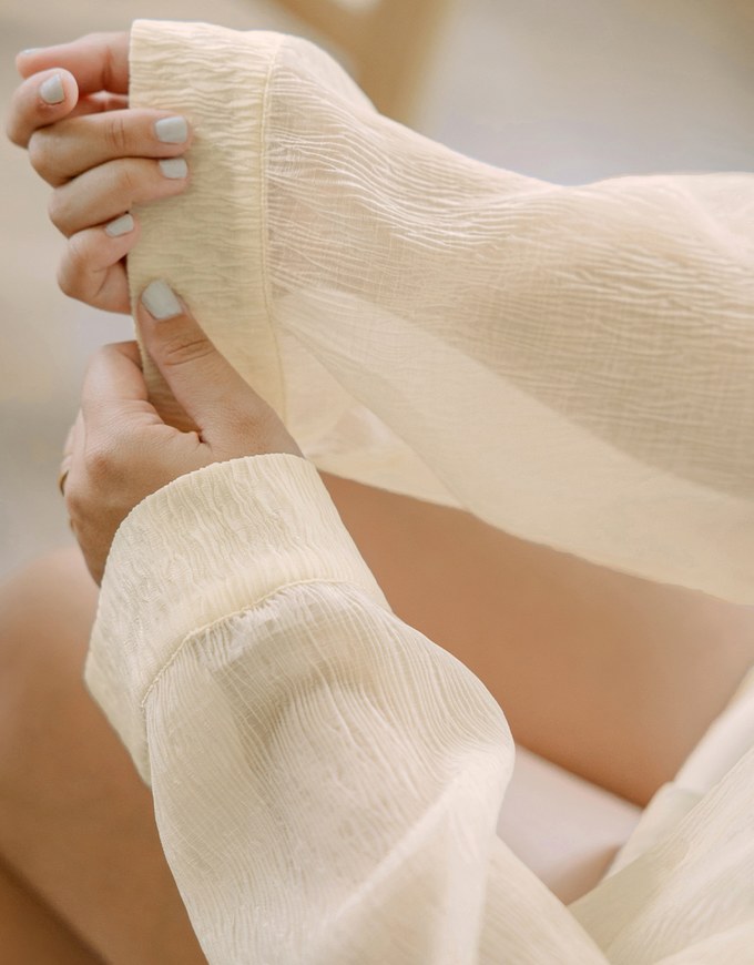 Wrinkled Sheer Blouse Shirt
