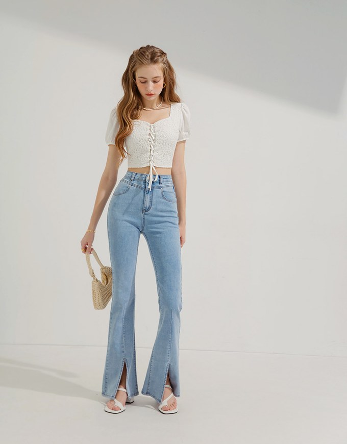 Petal Lace Tie Short Sleeve Top