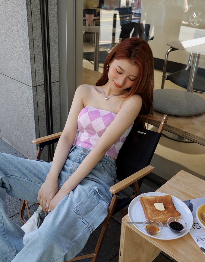 【AiR 2.0】Seamless Checkered Bra Padded Tube Top ( With Padding)