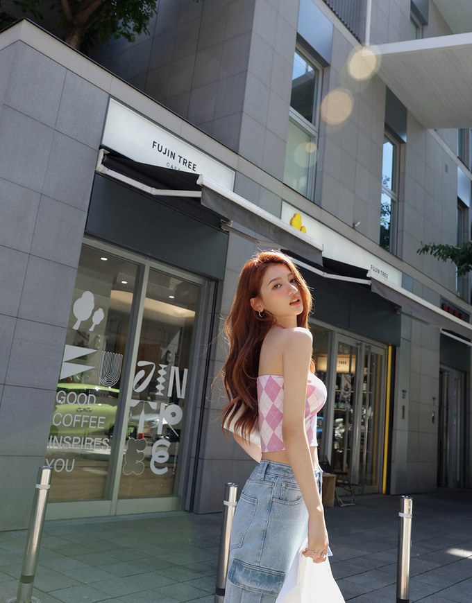 【AiR 2.0】Seamless Checkered Bra Padded Tube Top ( With Padding)