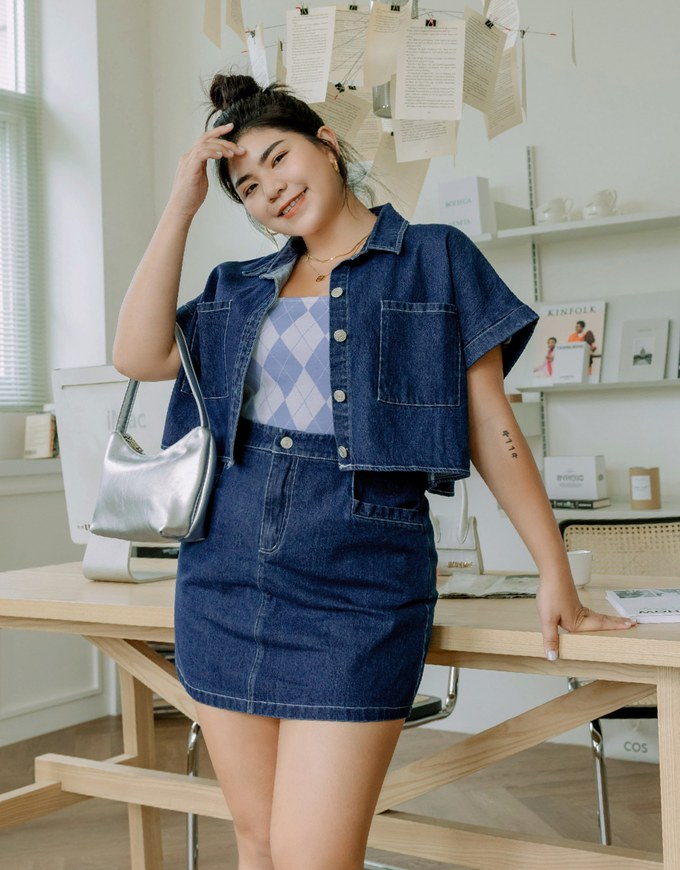 Casual Chic Button Up Denim Jeans Top