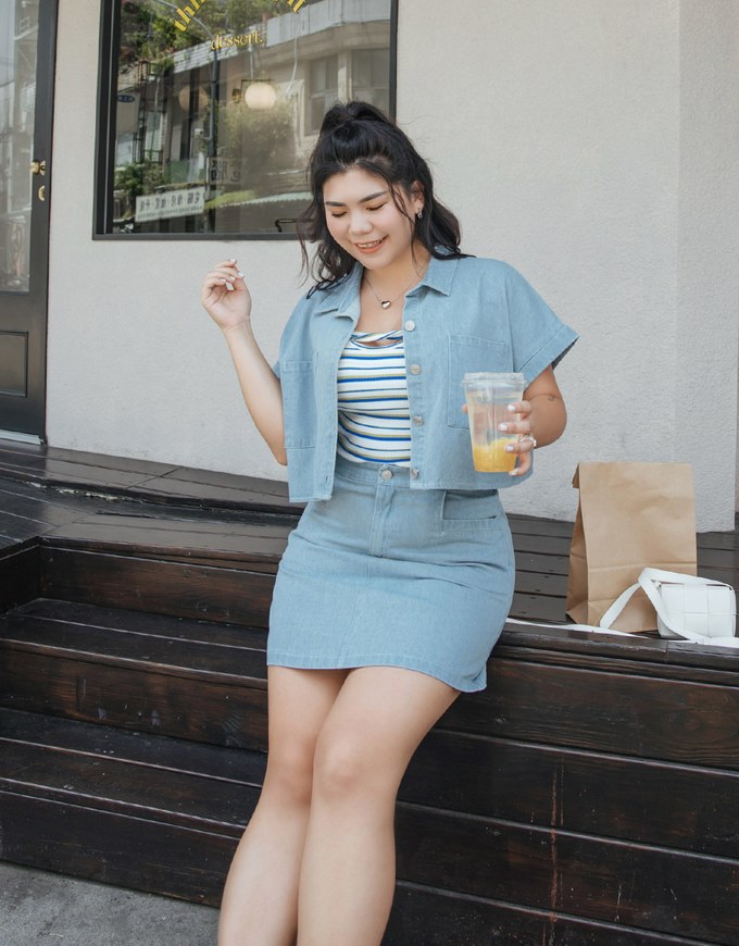 Casual Chic Button Up Denim Jeans Top