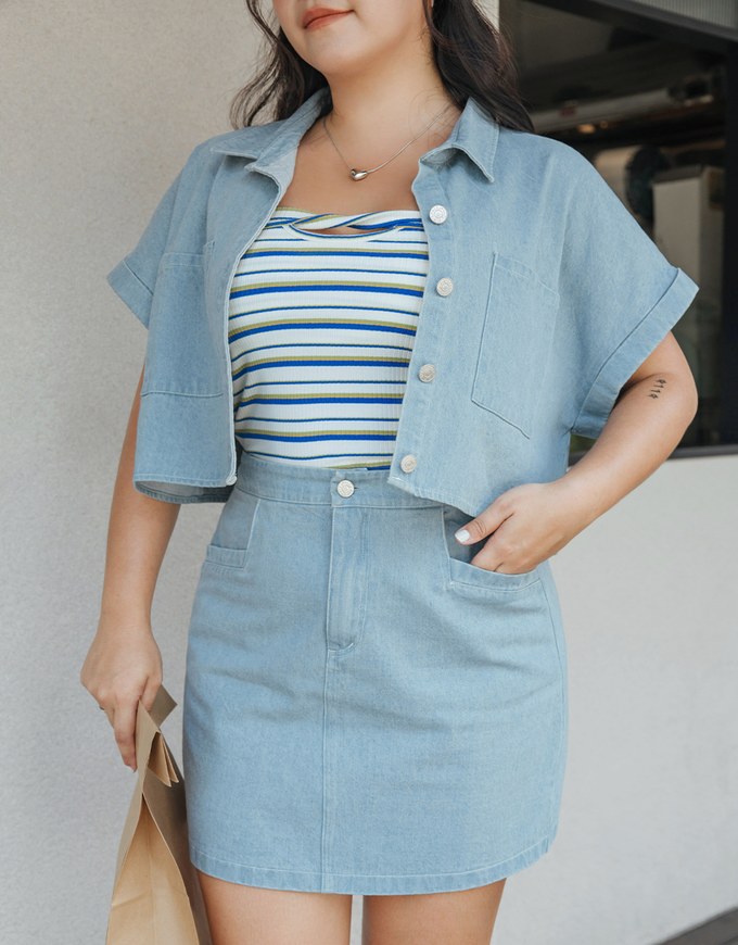 Casual Chic Button Up Denim Jeans Top
