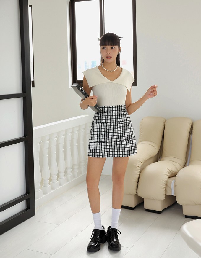 Tweed Checkered Color Skirt