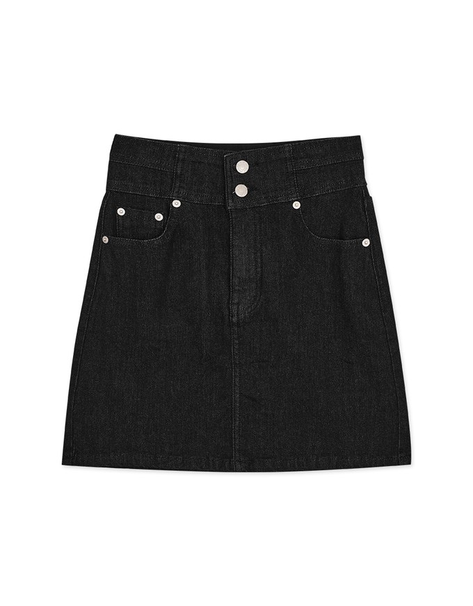 Stitched Double ButtonHigh Waisted Denim Jeans Skirt
