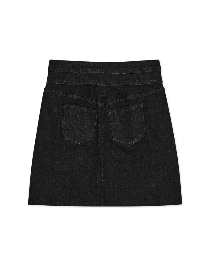 Stitched Double ButtonHigh Waisted Denim Jeans Skirt