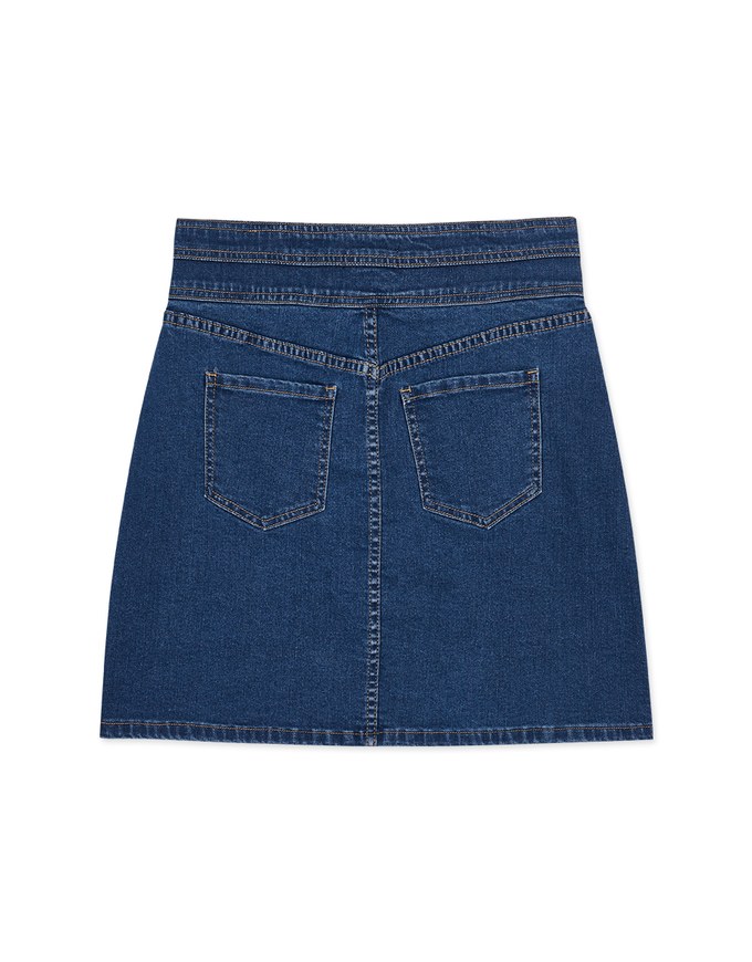 Stitched Double ButtonHigh Waisted Denim Jeans Skirt