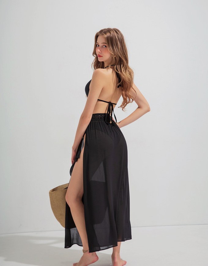 Lace Tassel Bikini Cover Wrap Skirt with Slit