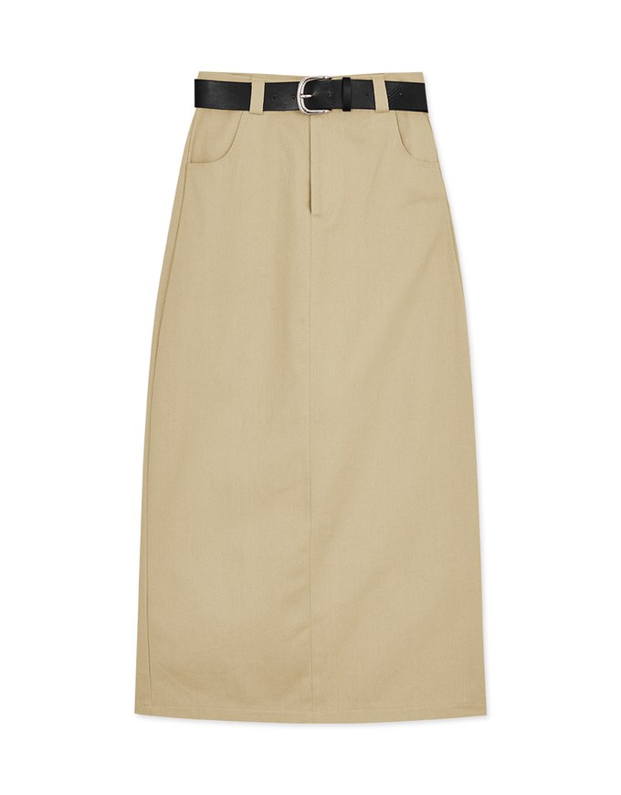 Straight Denim Jeans Maxi Skirt (With Belt)
