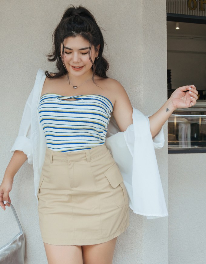 A Line High Waisted Cargo Style Skirt