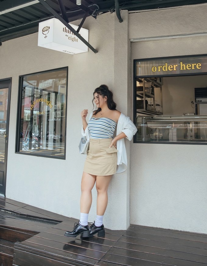 A Line High Waisted Cargo Style Skirt