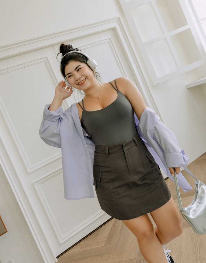 A Line High Waisted Cargo Style Skirt