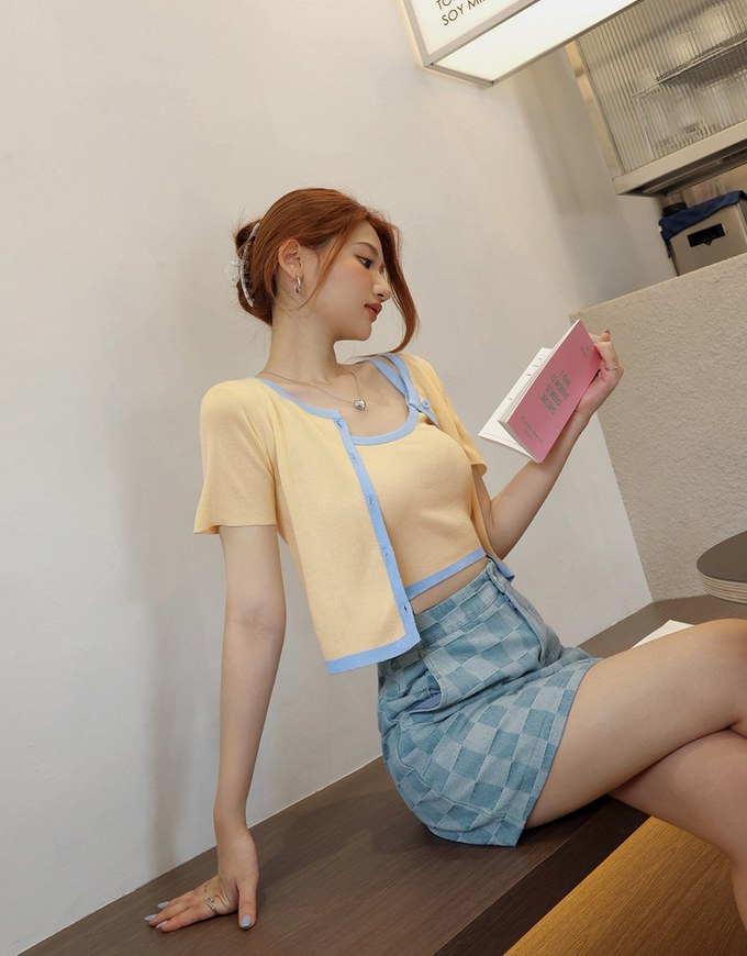 CheckerBoard Denim Jeans Skirt